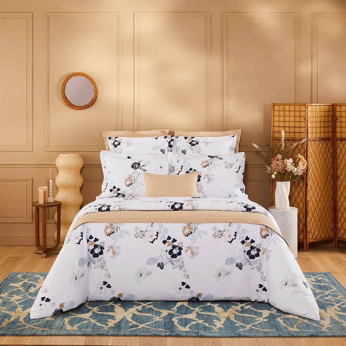 Yves Delorme Eclipses Multicolor Full/Queen 94 x 116 in Flat Sheet - Extra Soft and Warm Luxury Sheets, 100% Natural Organic French Bed Linens - Breathable and Durable