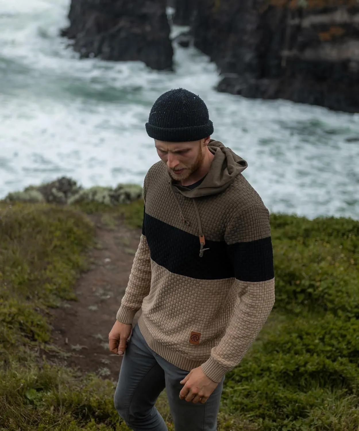 Zaitun Mens Hooded Sweatshirt Long Sleeve Solid Knitted Hoodie Pullover Sweater