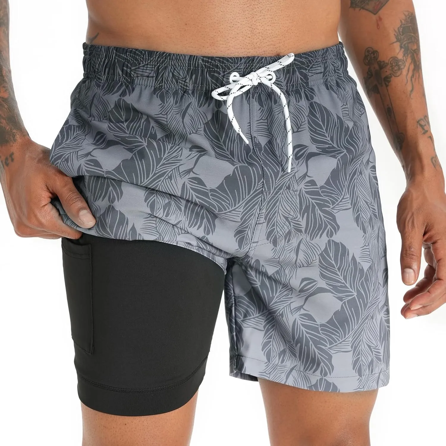 zeetoo Mens Swim Trunks with Compression Liner 5.5" Inseam Swim Shorts Quick Dry Shorts