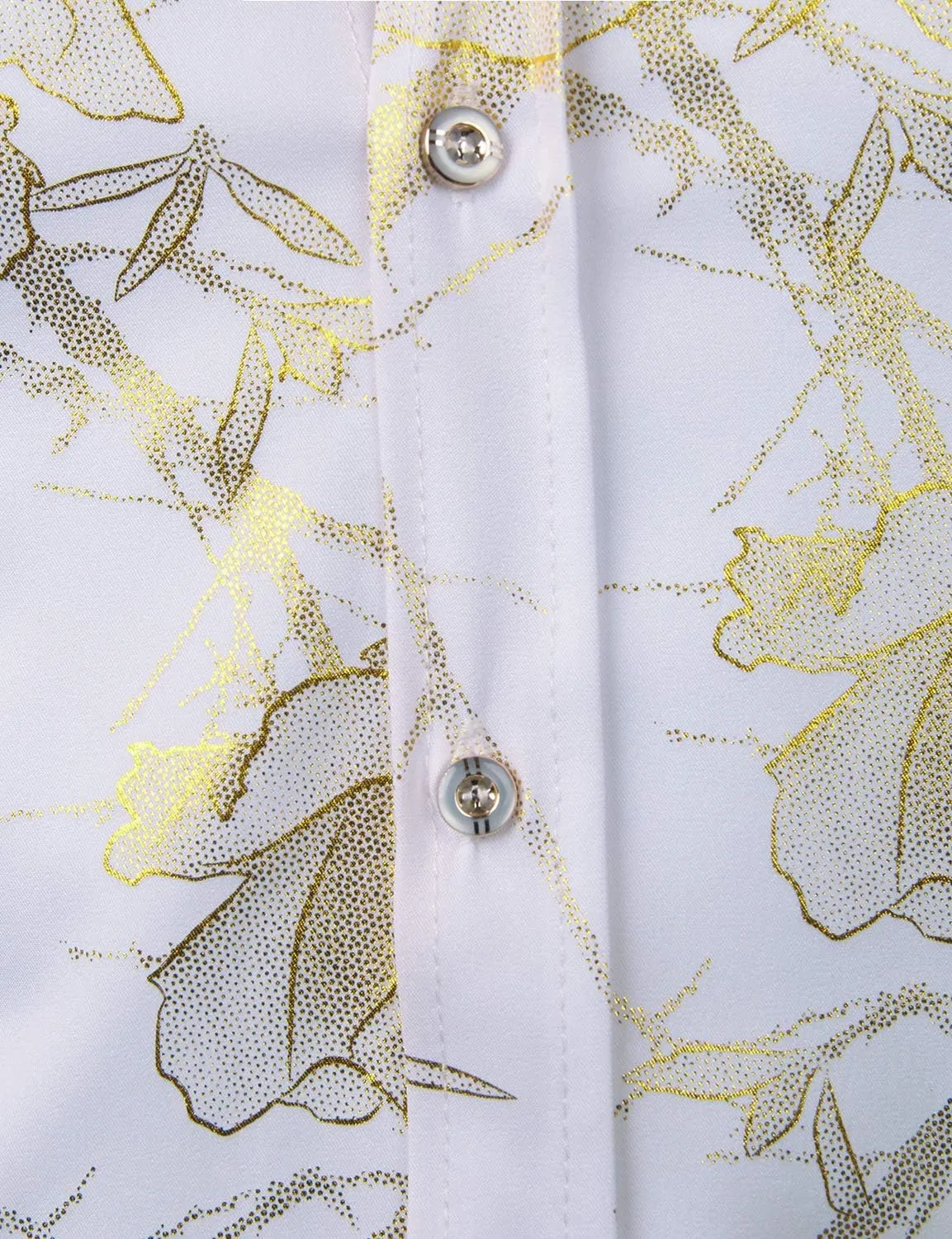 ZEROYAA Mens Hipster 3D Golden Rose Floral Printed Slim Fit Long Sleeve Button Down Dress Shirts
