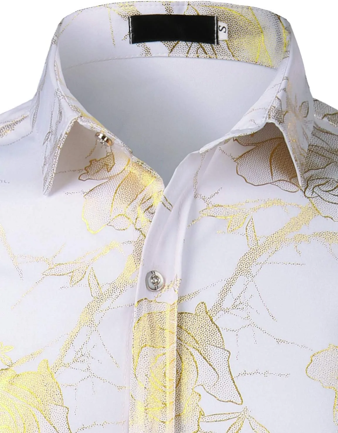 ZEROYAA Mens Hipster 3D Golden Rose Floral Printed Slim Fit Long Sleeve Button Down Dress Shirts