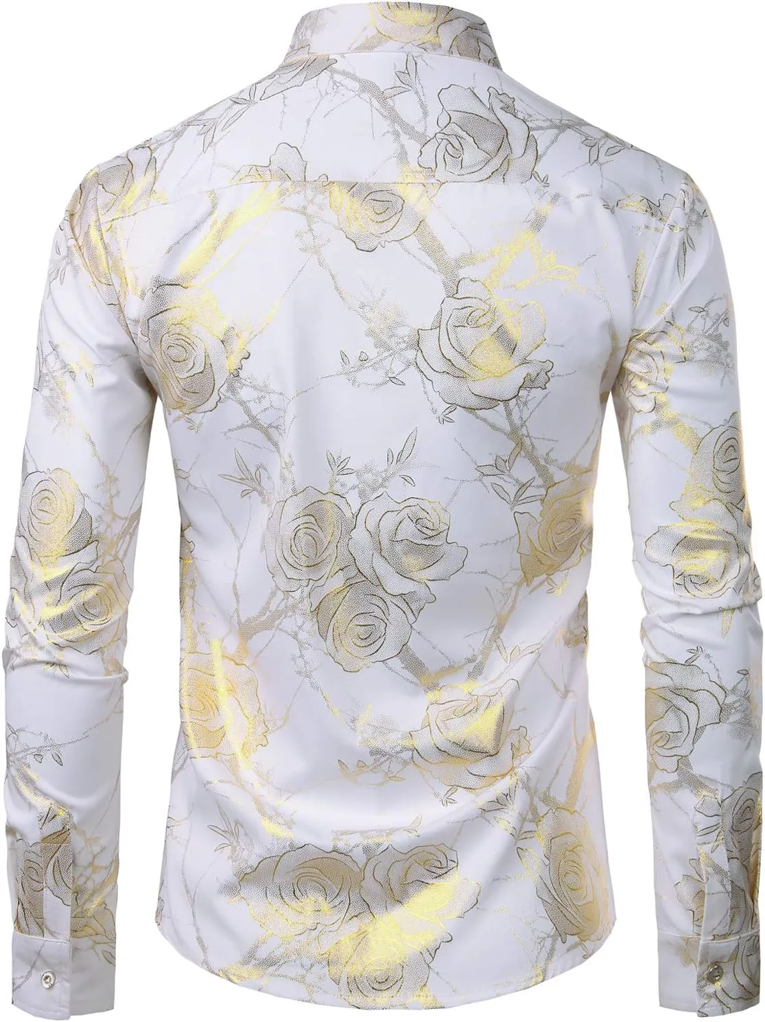 ZEROYAA Mens Hipster 3D Golden Rose Floral Printed Slim Fit Long Sleeve Button Down Dress Shirts