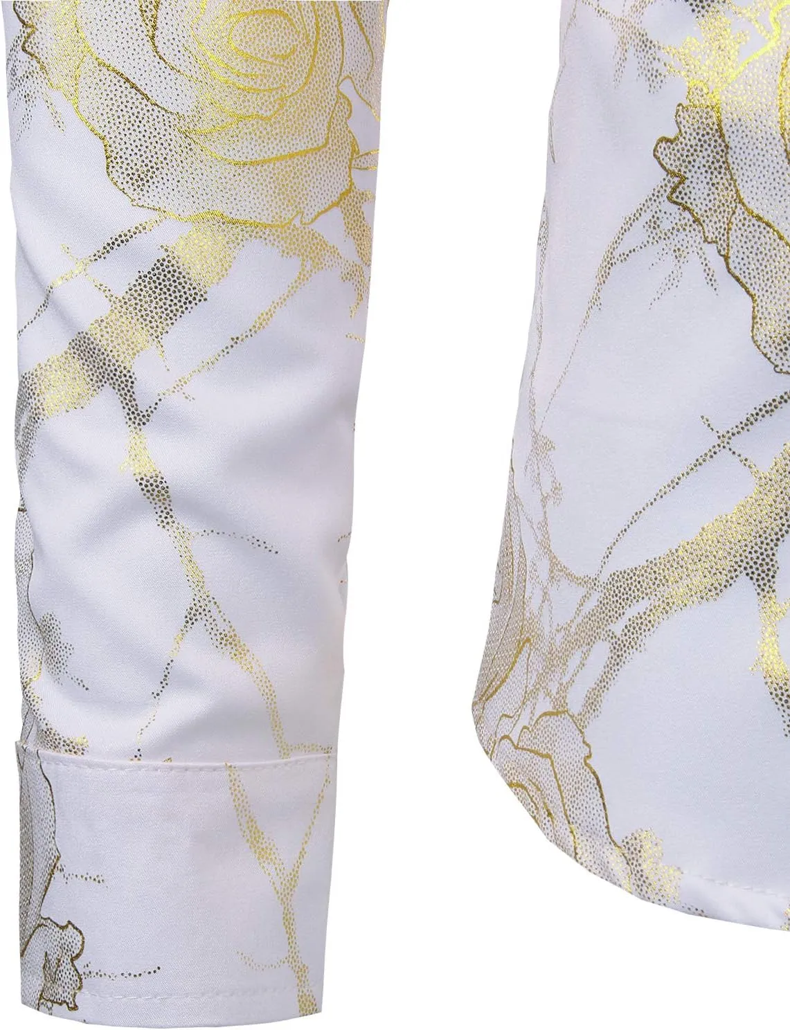 ZEROYAA Mens Hipster 3D Golden Rose Floral Printed Slim Fit Long Sleeve Button Down Dress Shirts