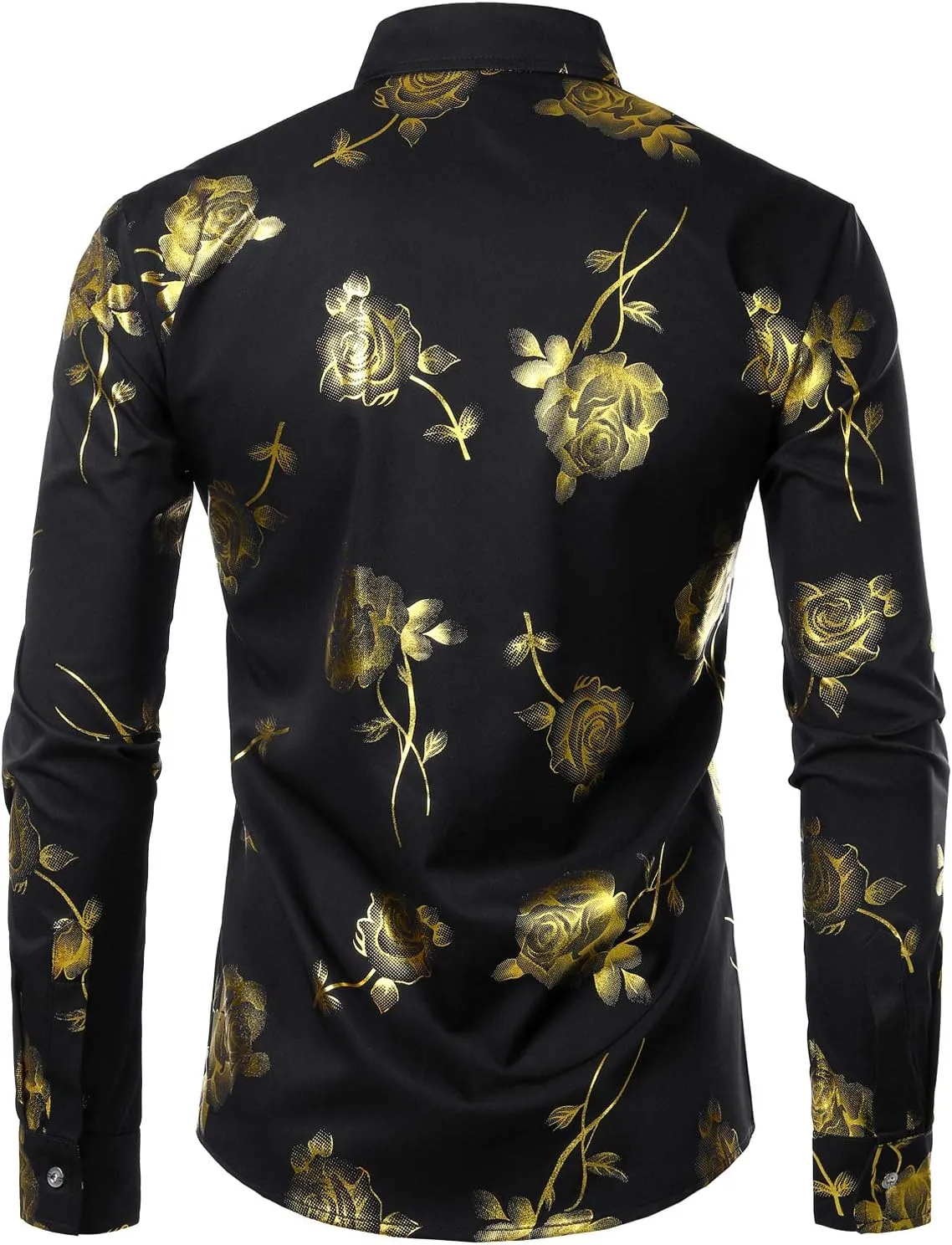 ZEROYAA Mens Hipster 3D Golden Rose Floral Printed Slim Fit Long Sleeve Button Down Dress Shirts
