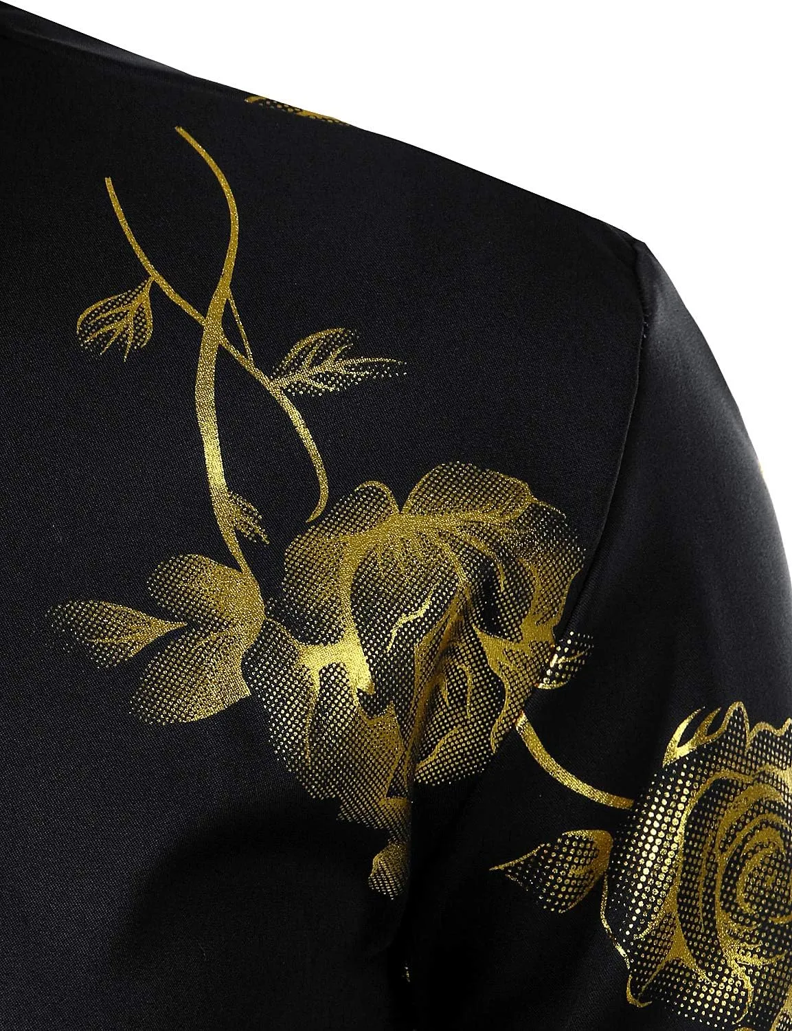 ZEROYAA Mens Hipster 3D Golden Rose Floral Printed Slim Fit Long Sleeve Button Down Dress Shirts