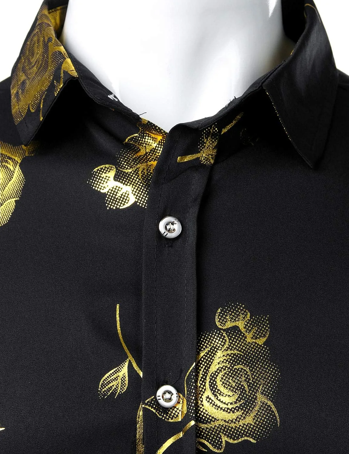 ZEROYAA Mens Hipster 3D Golden Rose Floral Printed Slim Fit Long Sleeve Button Down Dress Shirts