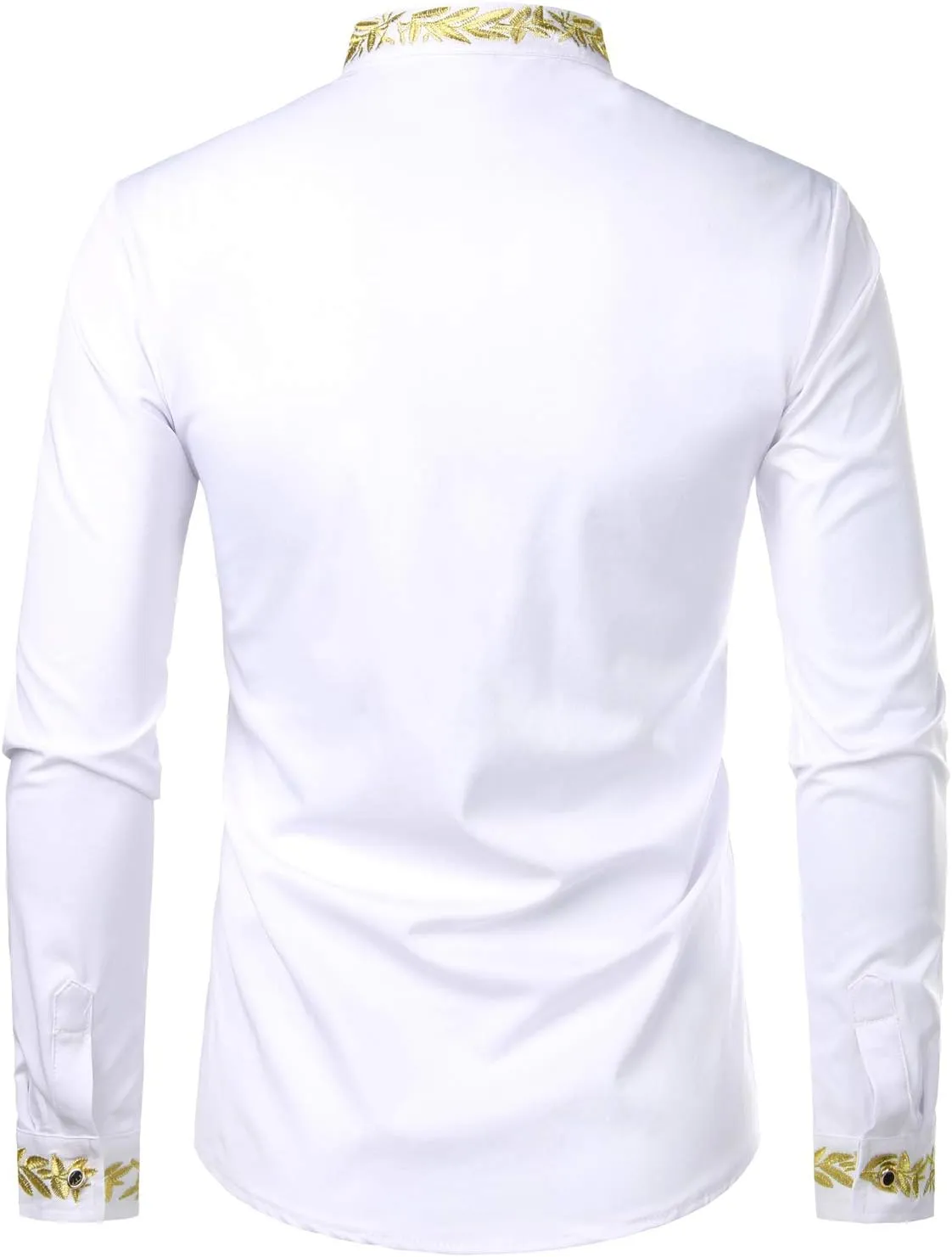 ZEROYAA Men's Luxury Gold Embroidery Design Slim Fit Long Sleeve Button Up Dress Shirts