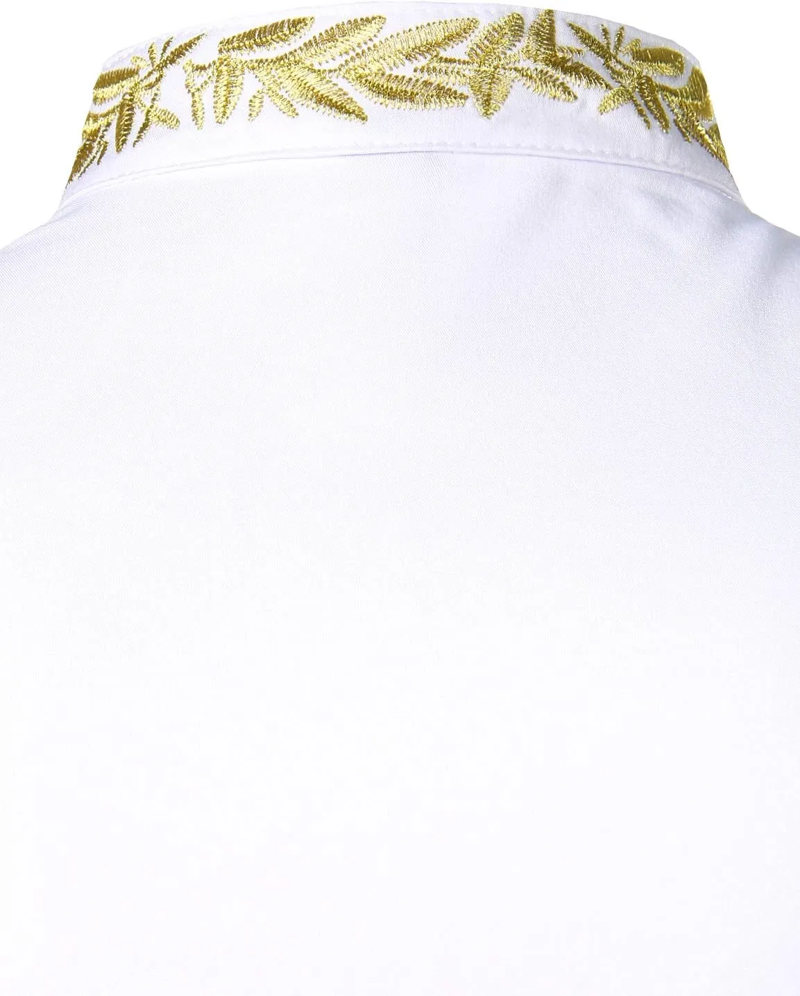 ZEROYAA Men's Luxury Gold Embroidery Design Slim Fit Long Sleeve Button Up Dress Shirts