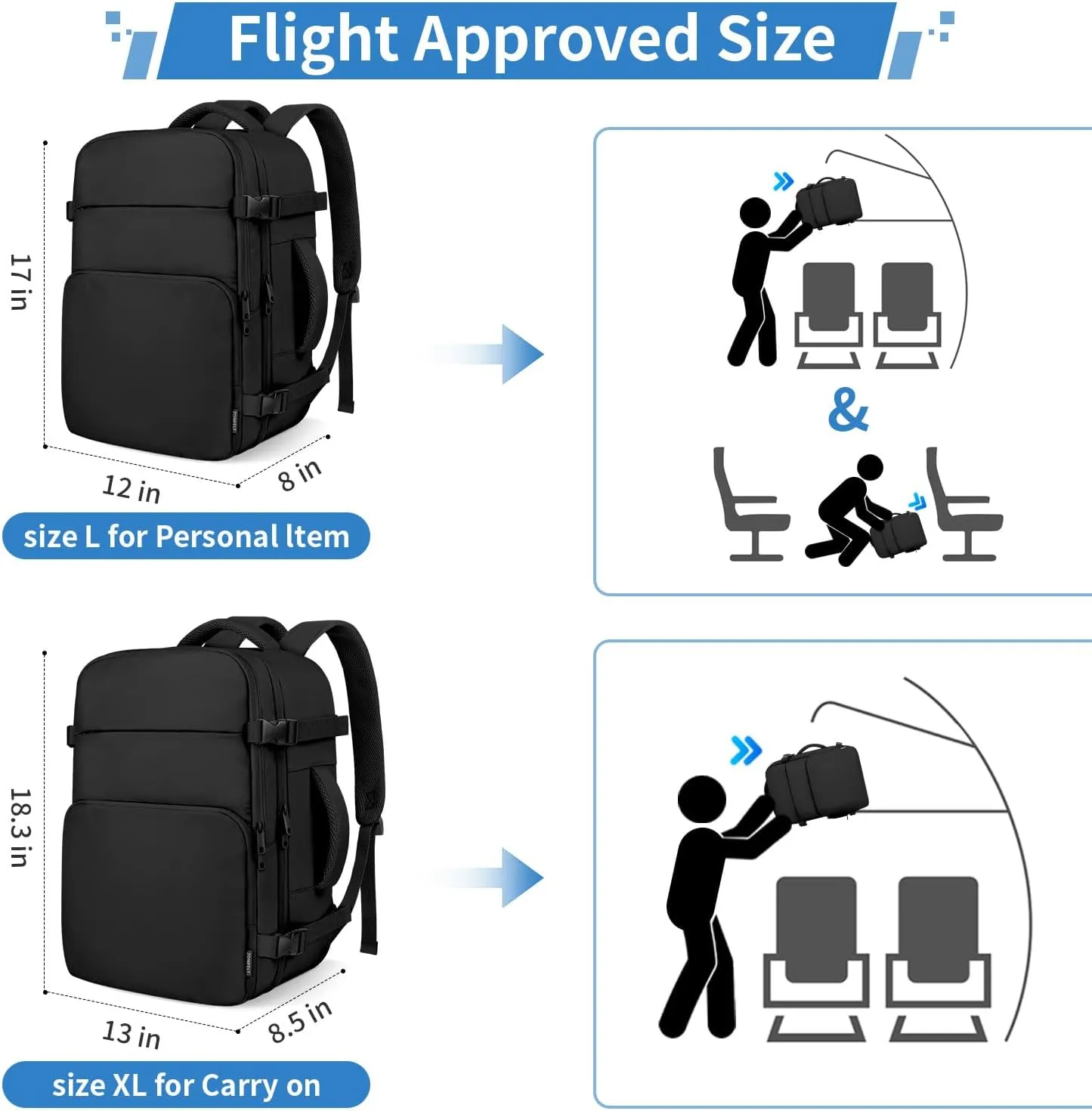 ZOMFELT Travel Backpack for Women Men, Carry on Backpack, TSA 15.6 inch Laptop Backpack Flight Approved, Personal Item Travel Bag Nurse Bag Casual Daypack for School Weekender Business Trip, Black