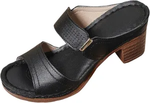 ZSpzx Women's Heeled Sandals Two Strap Open Toe Mid Ankle Sandal Comfortable Casual Slippers Low Block Chunky Heels Slip On Womens Summer Backless Mules Slide Walking Shoes for Daily Wear
