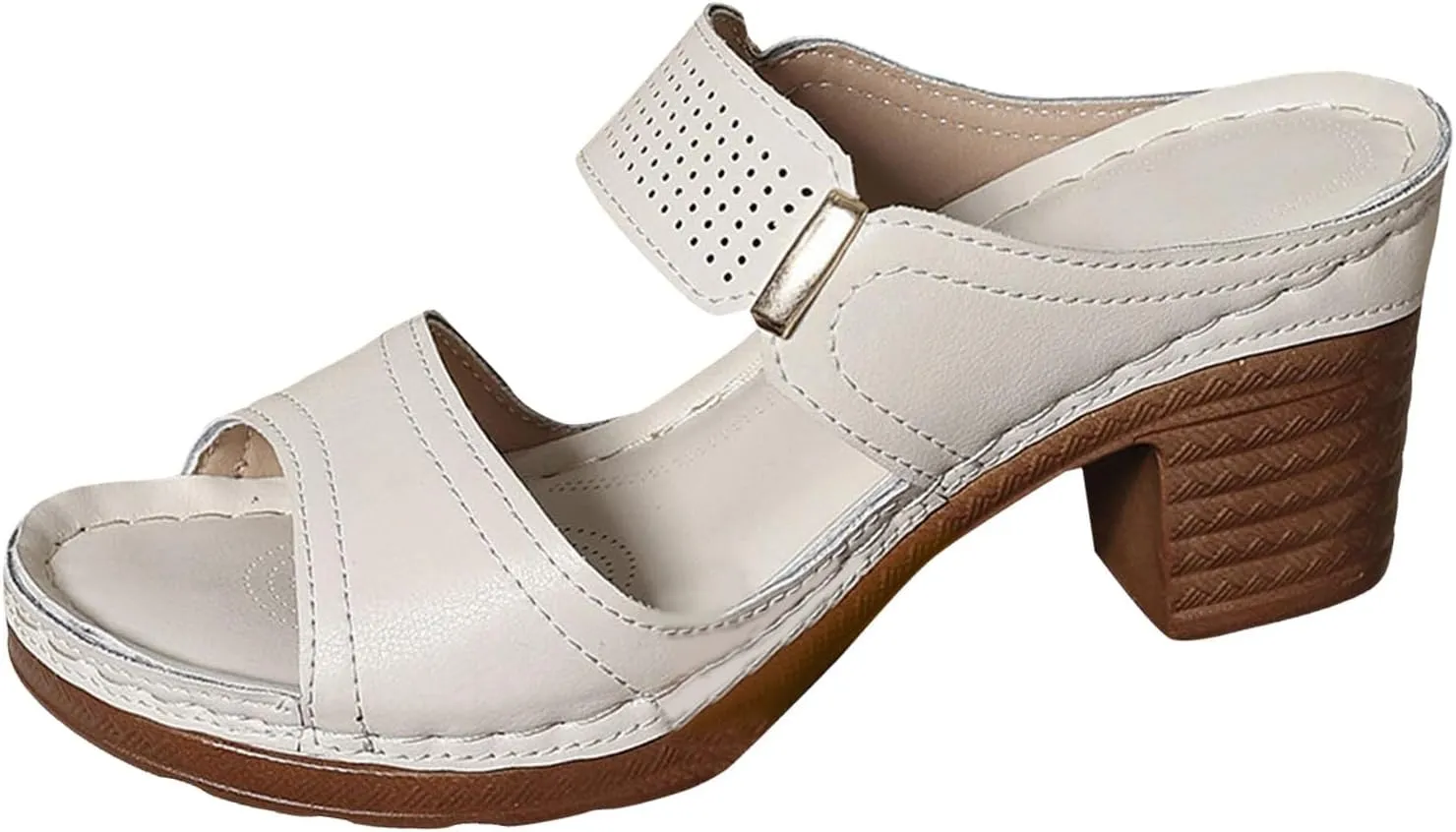 ZSpzx Women's Heeled Sandals Two Strap Open Toe Mid Ankle Sandal Comfortable Casual Slippers Low Block Chunky Heels Slip On Womens Summer Backless Mules Slide Walking Shoes for Daily Wear