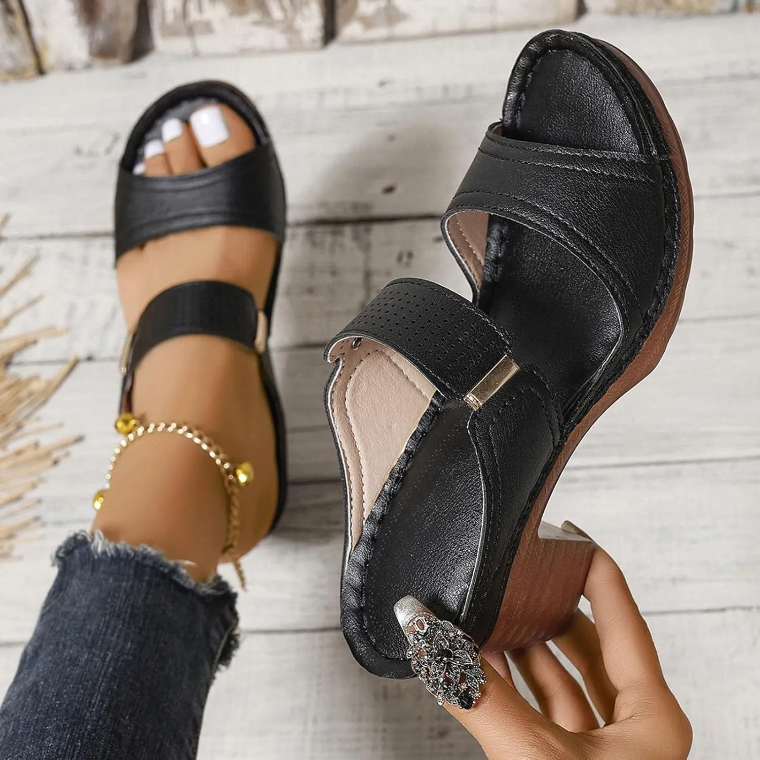 ZSpzx Women's Heeled Sandals Two Strap Open Toe Mid Ankle Sandal Comfortable Casual Slippers Low Block Chunky Heels Slip On Womens Summer Backless Mules Slide Walking Shoes for Daily Wear