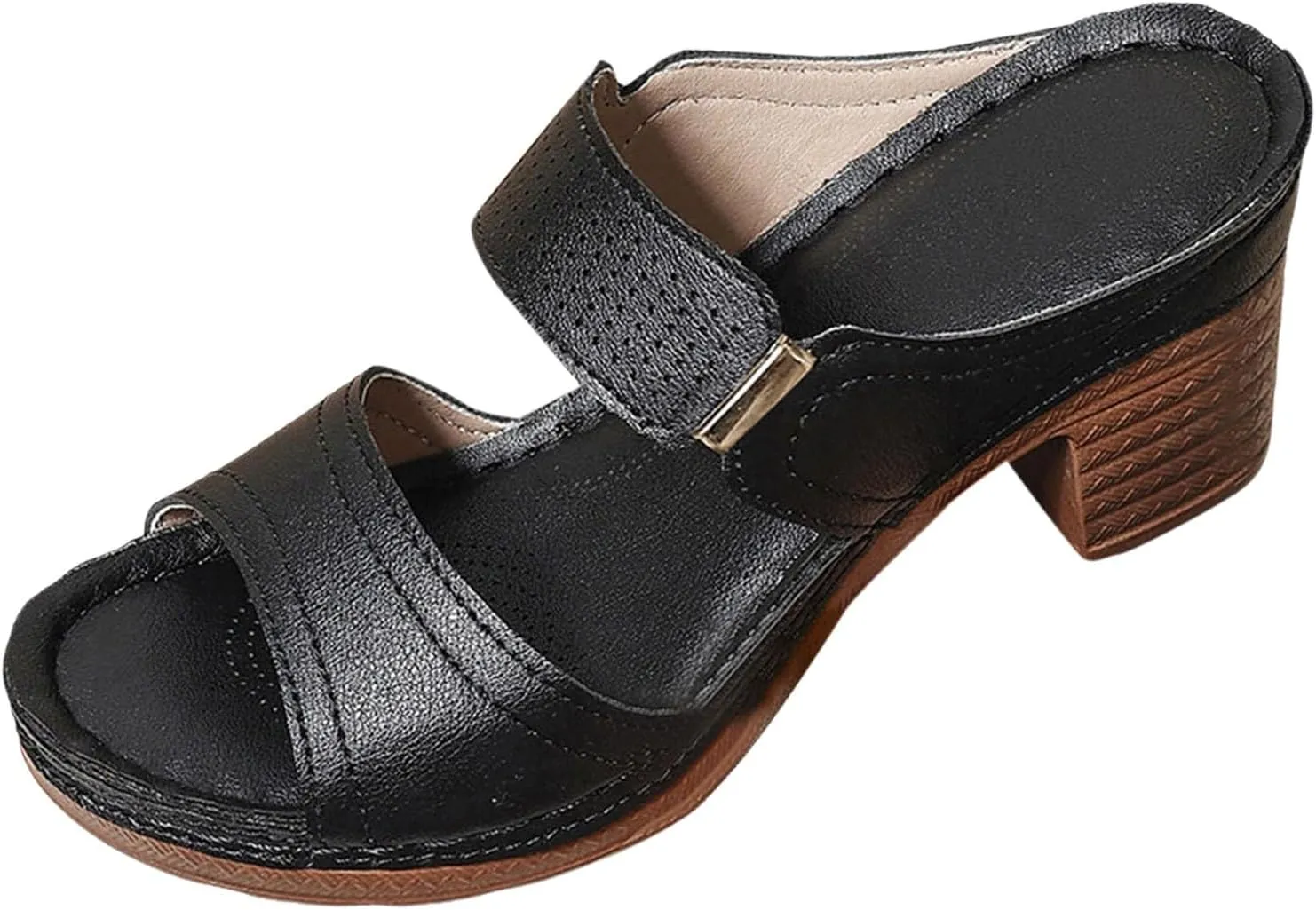 ZSpzx Women's Heeled Sandals Two Strap Open Toe Mid Ankle Sandal Comfortable Casual Slippers Low Block Chunky Heels Slip On Womens Summer Backless Mules Slide Walking Shoes for Daily Wear